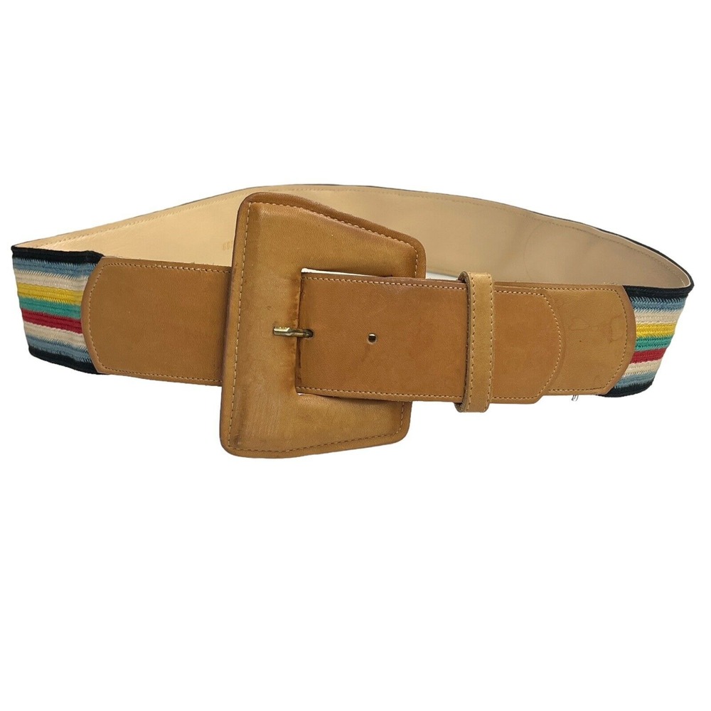 Chetta B Women's‎  Brown Leather Buckle Rainbow Striped Belt 33